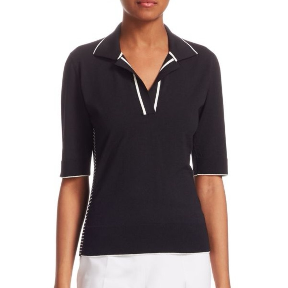 Piazza Sempione Stretch Wool Polo in Black & White Size 44 IT 8 US